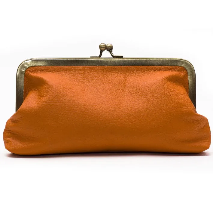 Orange Leather Clutch Bag