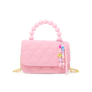 Pearl Handle Message Charm Handbag- Pink