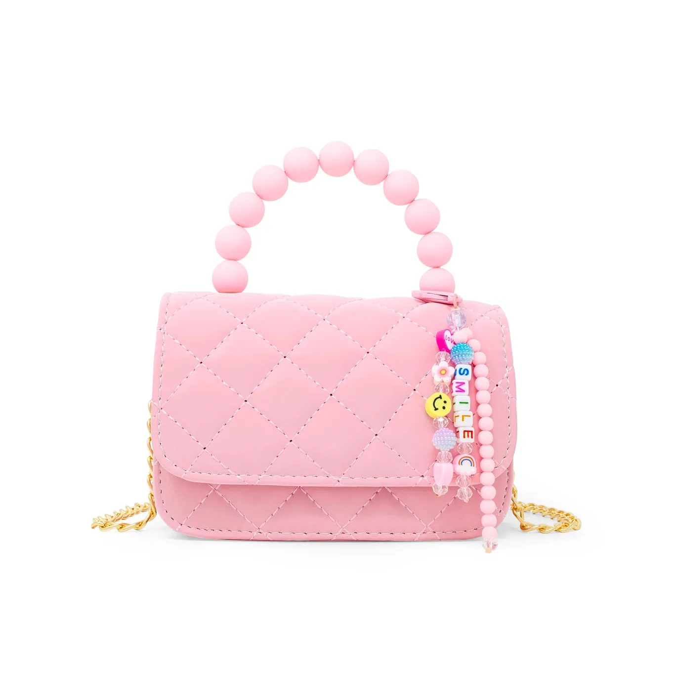 Pearl Handle Message Charm Handbag- Pink