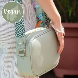 POM Pale Green Vegan Leather Camera Bag With Diamond Strap