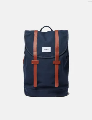 Sandqvist Stig Backpack (Large) - Navy Blue/Cognac Brown