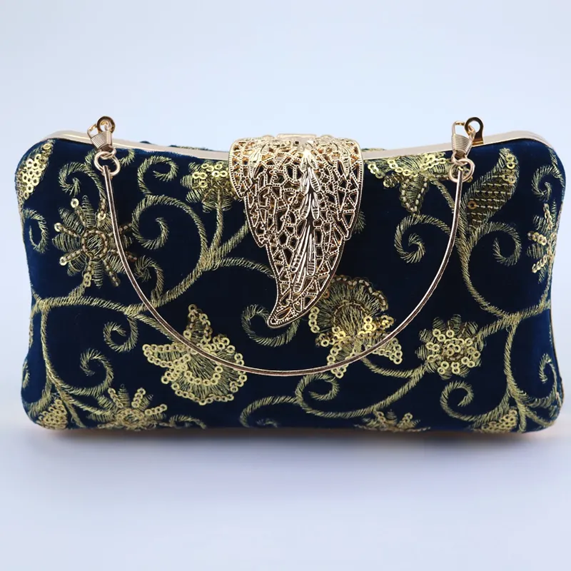 Shiny and Velvet Gold Decor Clutch Bags