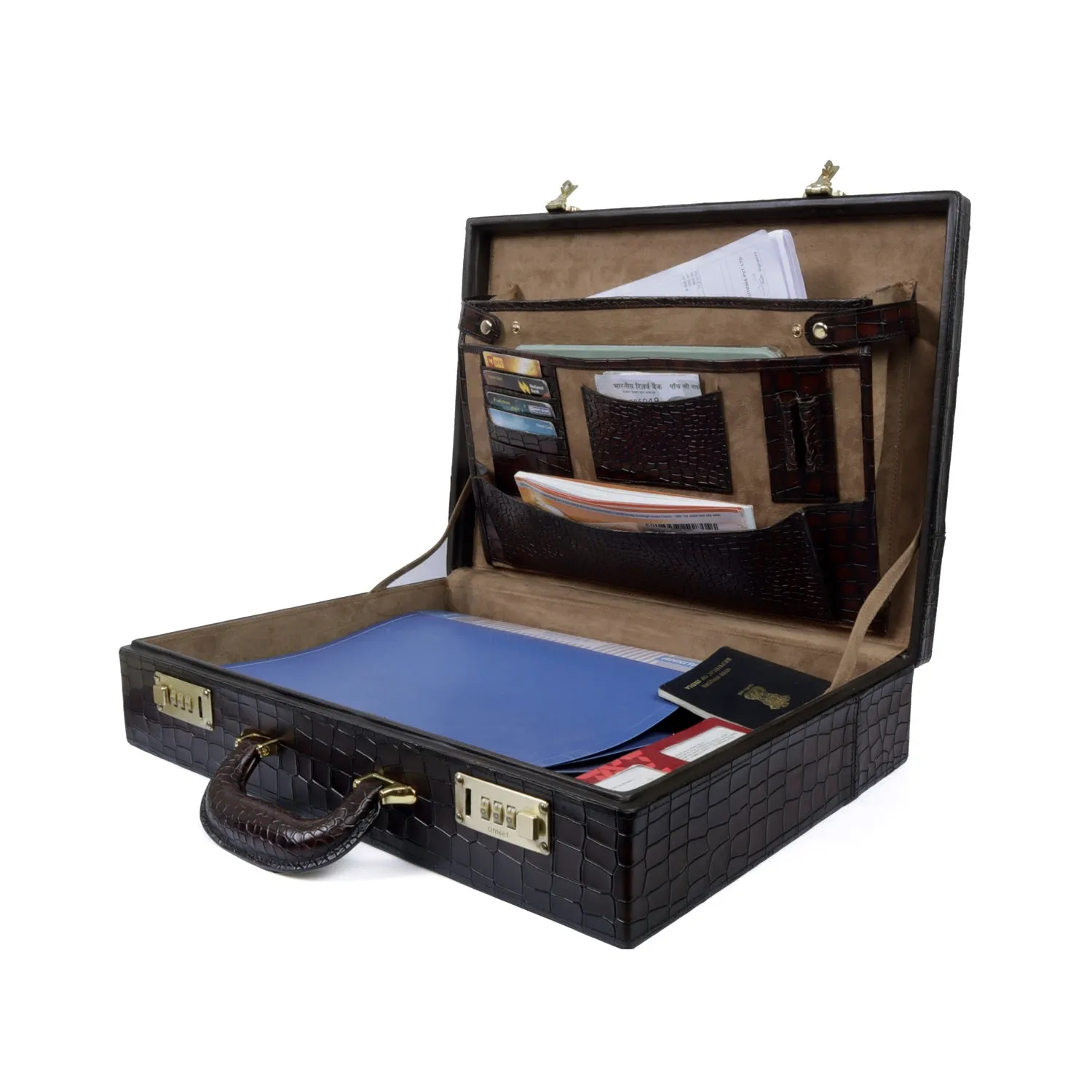 Smokey Finish Office Briefcase in Dark Brown Deep Cut Hard Case with Number Lock