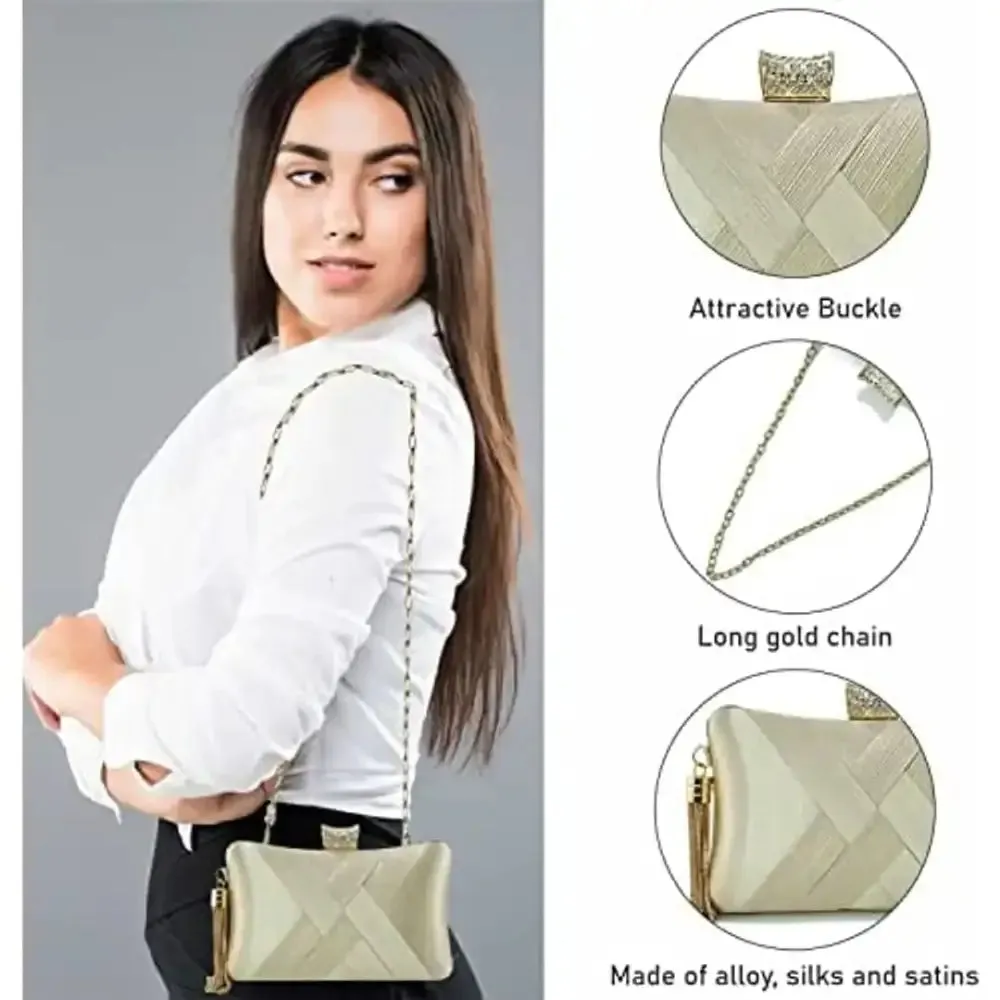 SYGA Women Clutch Bag with Chain Shoulder Strap Tassels Fashion Crossbody Bag Elegant Clutch Purse Hand Bag for Dance Wedding Evening Party Prom Bride- Apricot