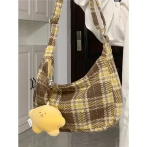 TAVIMART  -  Vintage Y2k Aesthetic Plaid Shoulder Bag Japanese Women Trendy All Match Handbags Streetwear Casual Fashion Chic Crossbody Bags