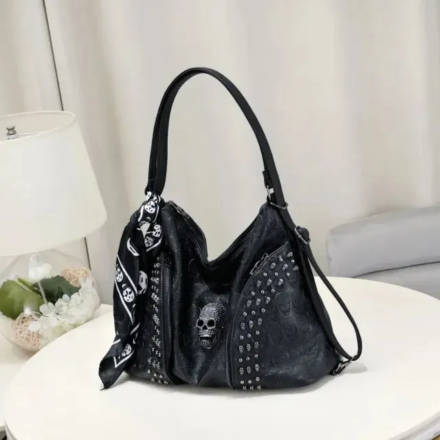 TAVIMART  -  Y2k Aesthetic Trendy Casual Tote Bags Vintage All Match Women High-capacity Handbags Fashion Rivet Skull Shoulder Underarm Bag