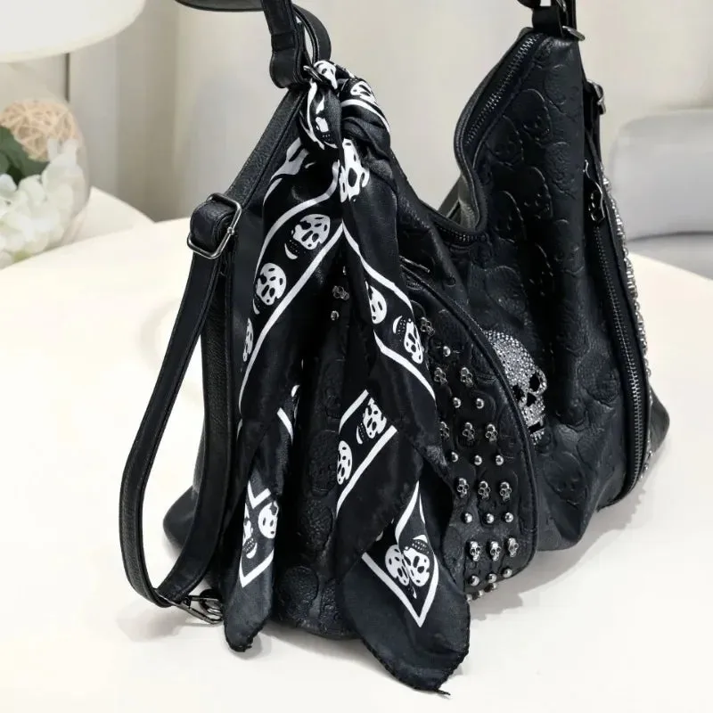 TAVIMART  -  Y2k Aesthetic Trendy Casual Tote Bags Vintage All Match Women High-capacity Handbags Fashion Rivet Skull Shoulder Underarm Bag