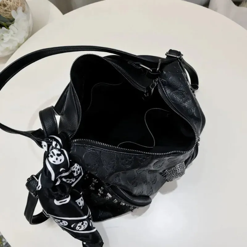 TAVIMART  -  Y2k Aesthetic Trendy Casual Tote Bags Vintage All Match Women High-capacity Handbags Fashion Rivet Skull Shoulder Underarm Bag