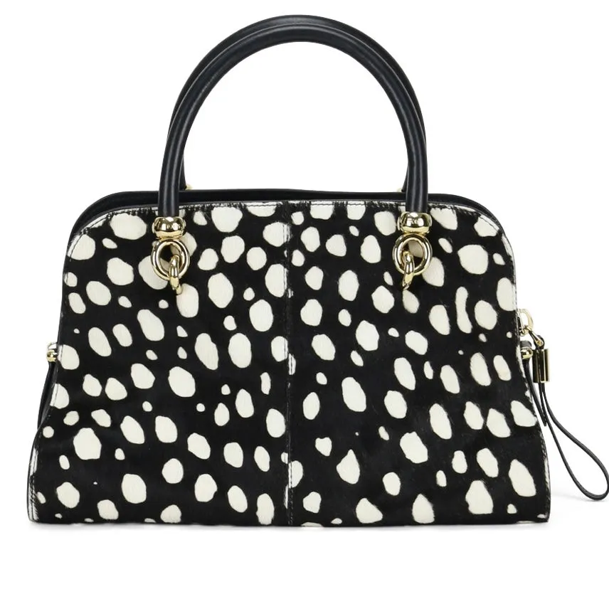 Tod's Sella Bauletto Black White Dalmatian Print Bowler Bag