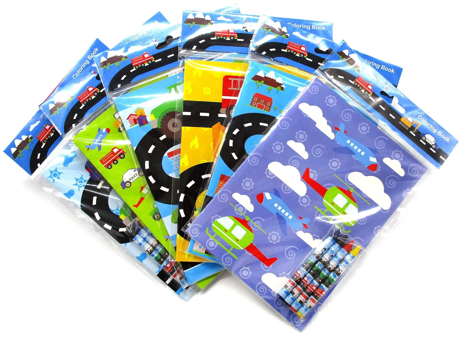 Transportation Vehicles Trains and Construction Coloring Books - Set of 6 or 12