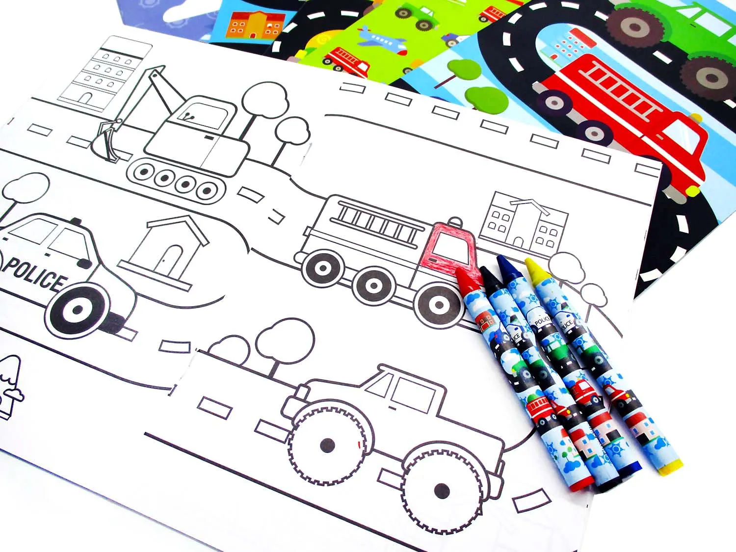 Transportation Vehicles Trains and Construction Coloring Books - Set of 6 or 12