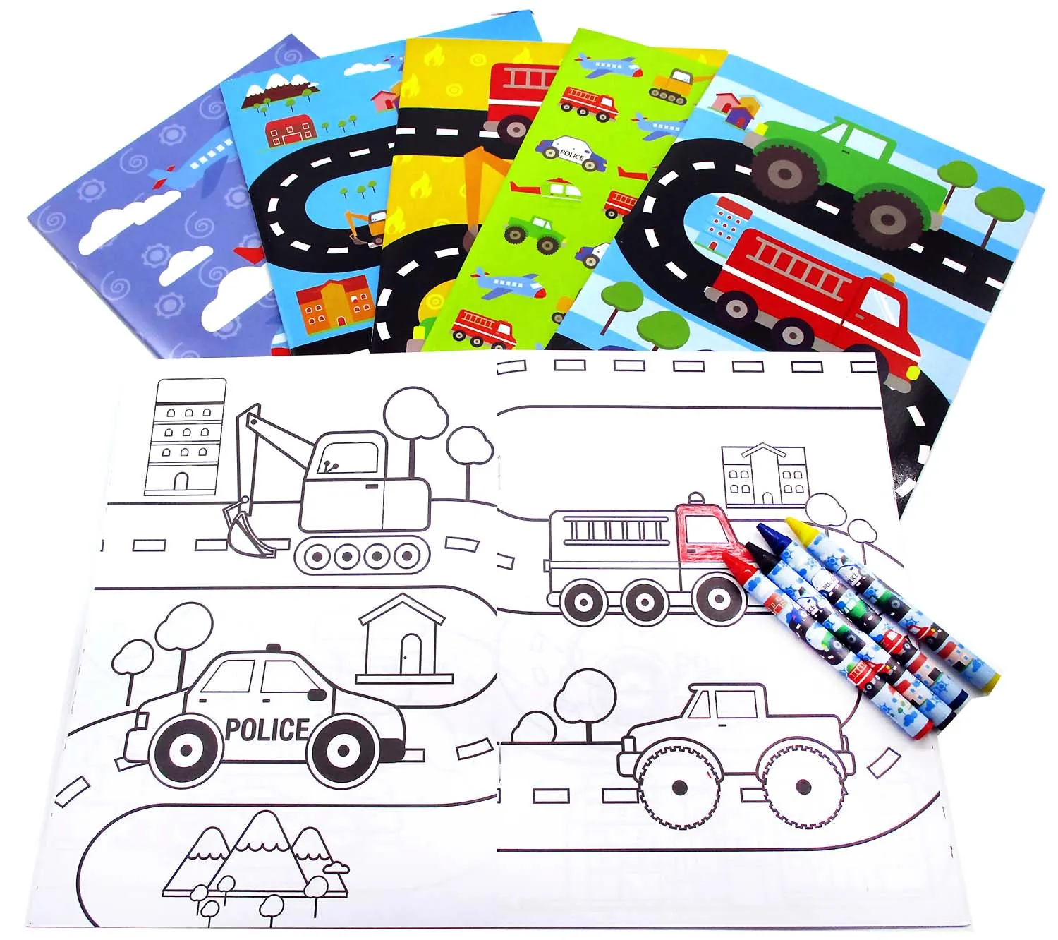 Transportation Vehicles Trains and Construction Coloring Books - Set of 6 or 12