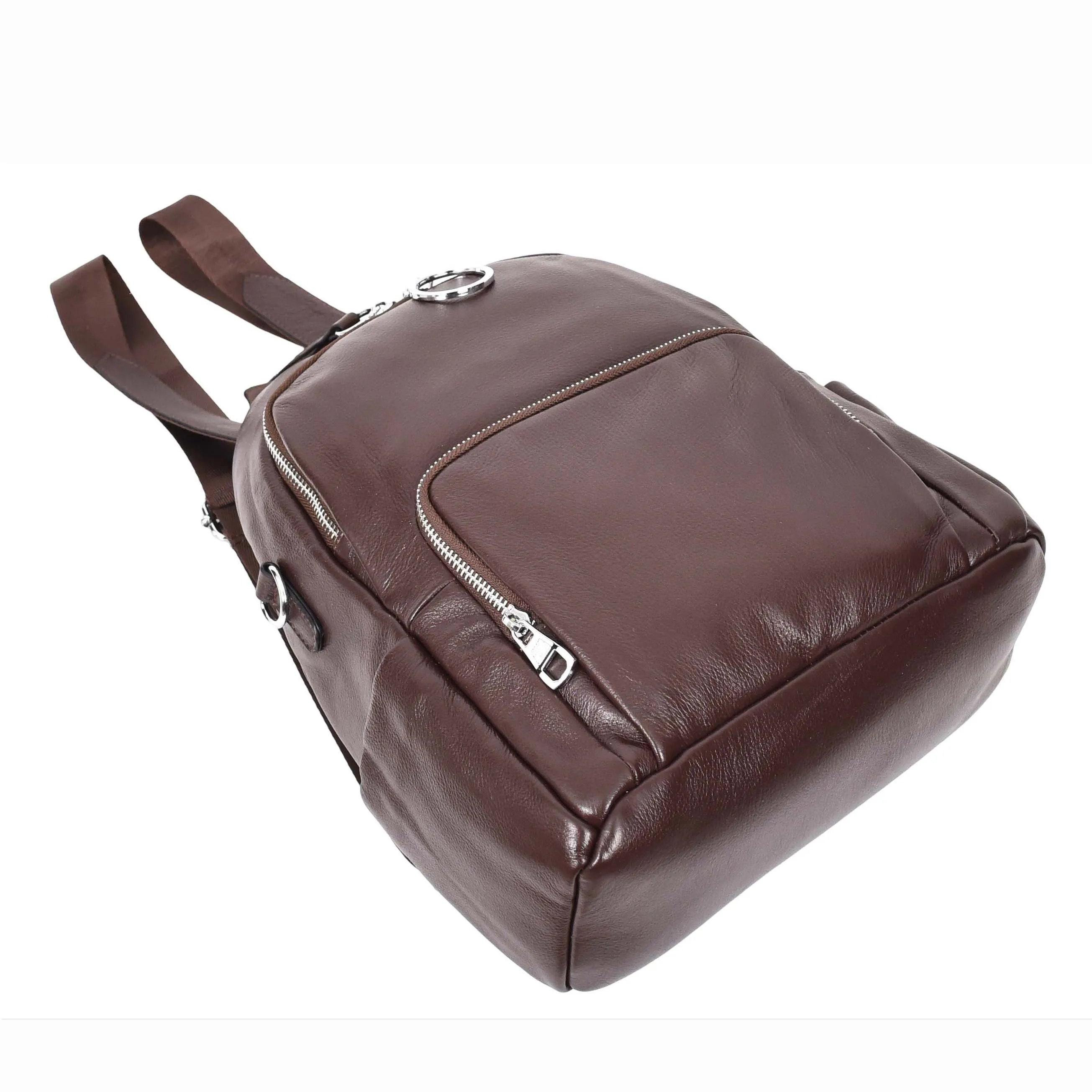 Women's Genuine Leather Backpack Multiple Pockets Casual Fashion Rucksack A618 Brown