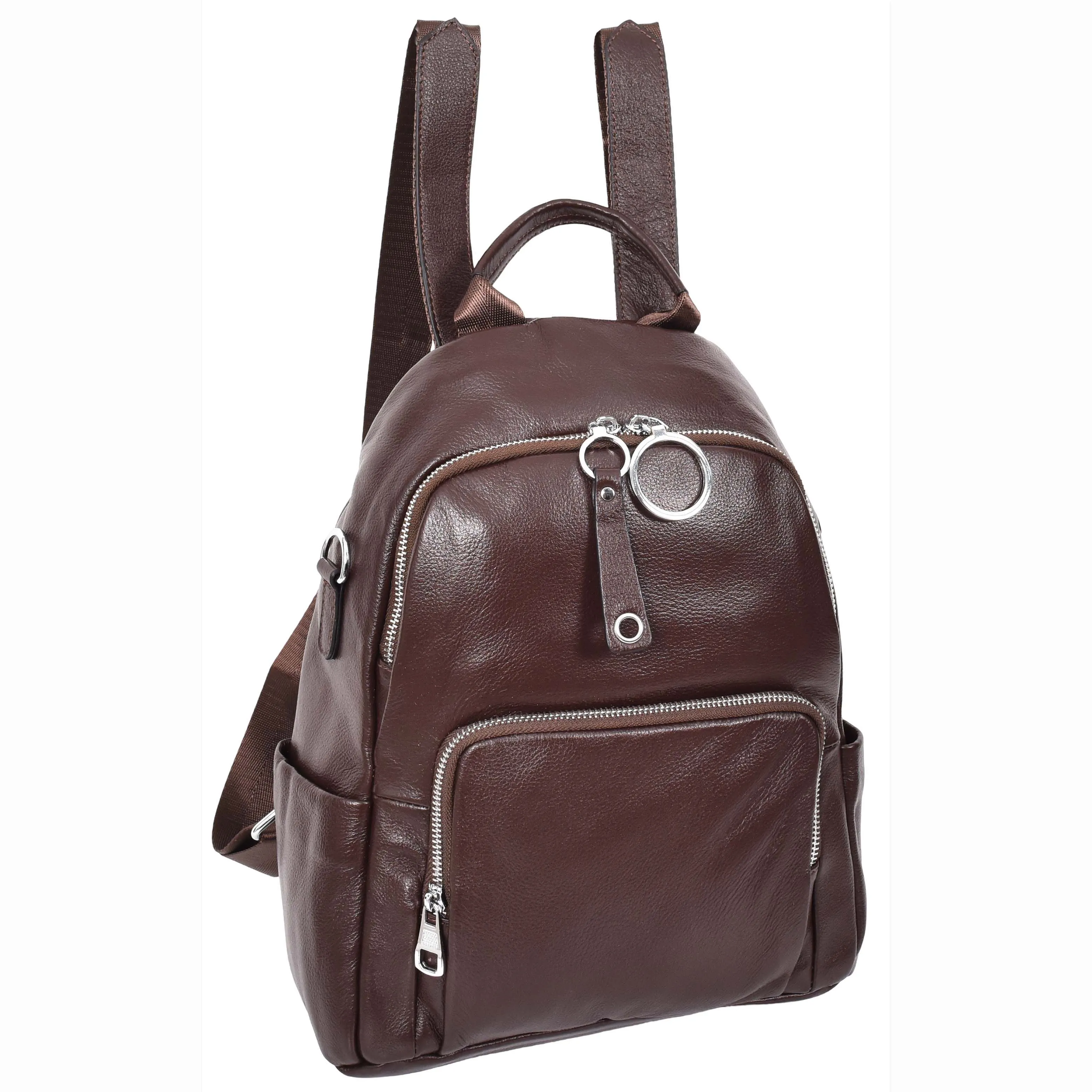 Women's Genuine Leather Backpack Multiple Pockets Casual Fashion Rucksack A618 Brown