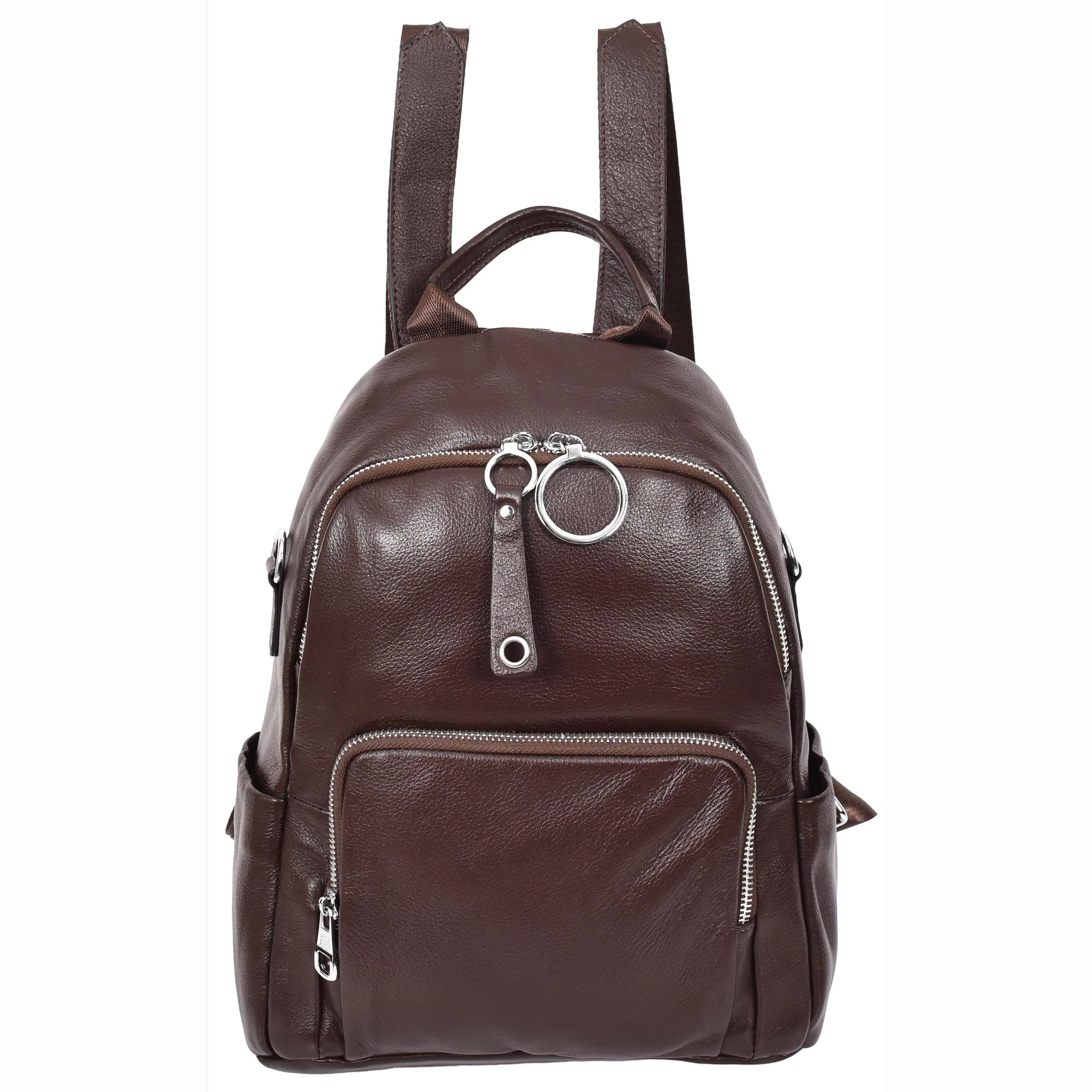 Women's Genuine Leather Backpack Multiple Pockets Casual Fashion Rucksack A618 Brown