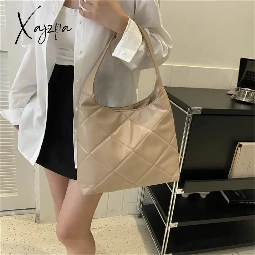 Xajzpa - Diamond Lattice Quilted Design Shoulder Side Bags for Women PU Leather Female Handbags and Purses 2023 Trendy Casual Tote Luxury