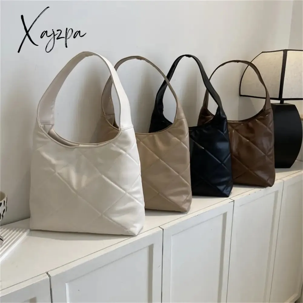 Xajzpa - Diamond Lattice Quilted Design Shoulder Side Bags for Women PU Leather Female Handbags and Purses 2023 Trendy Casual Tote Luxury