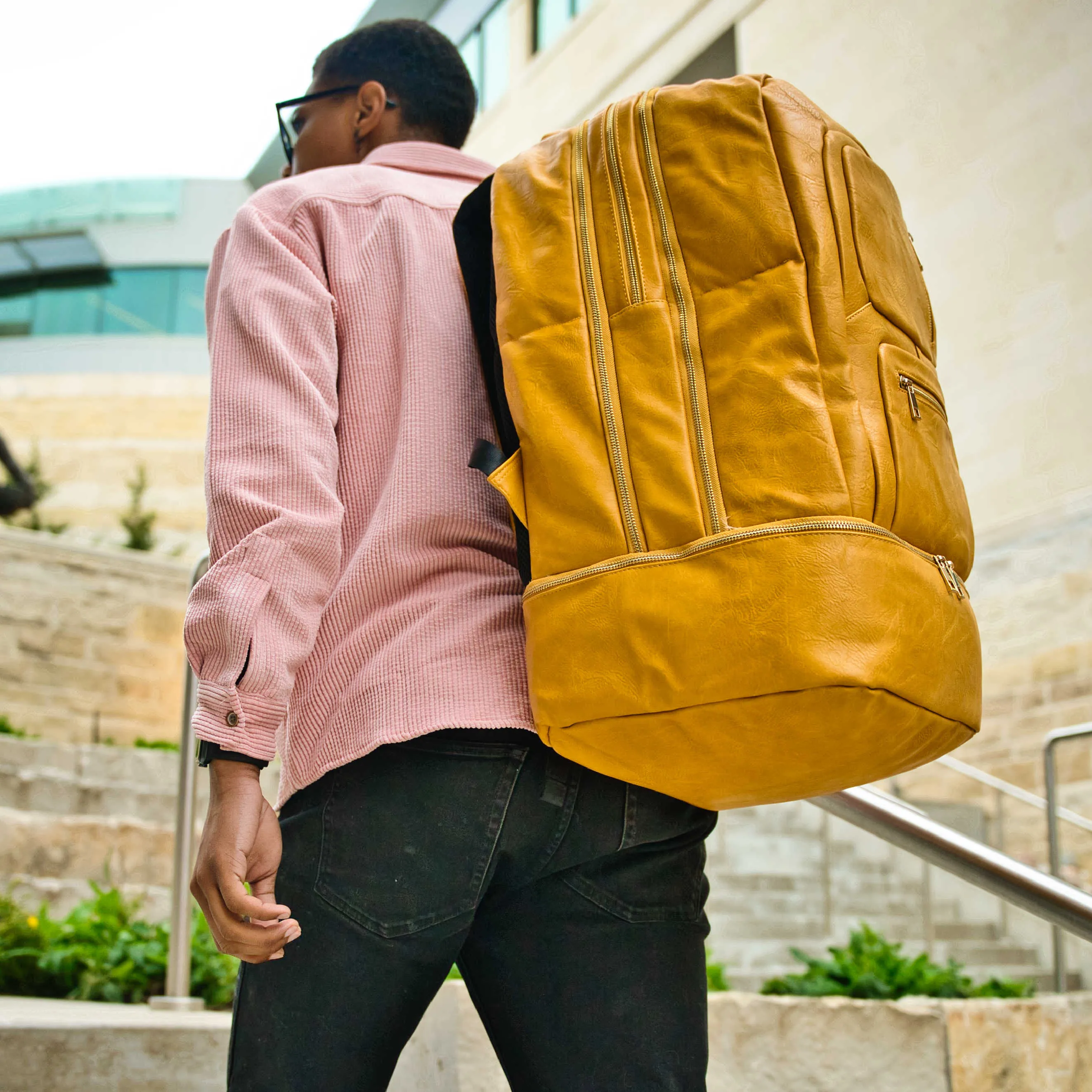 Yellow Leather Luxury Carry-On Backpack (Patented Signature Design)